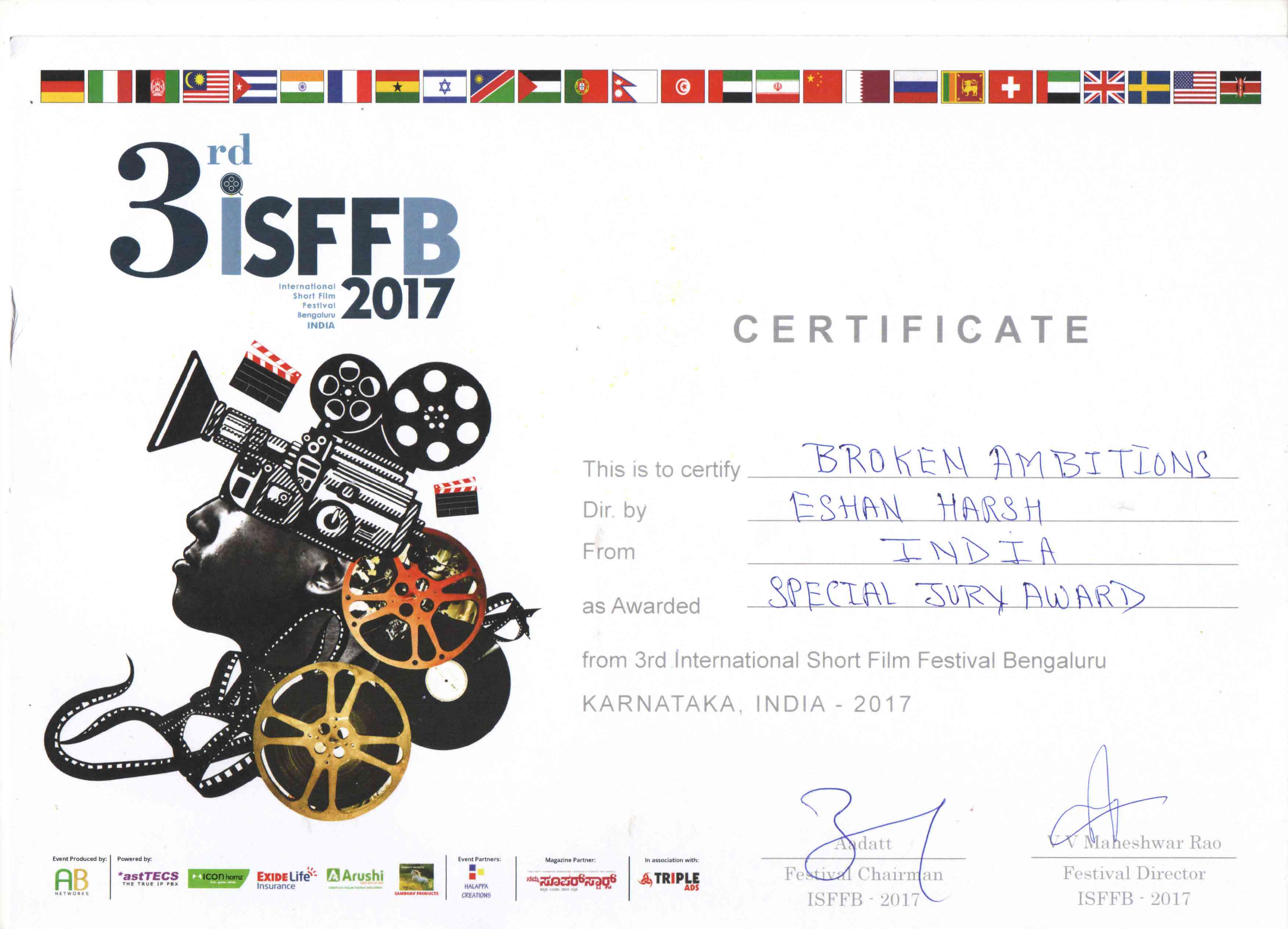 Certificate International Short Film Festival Bengaluru 