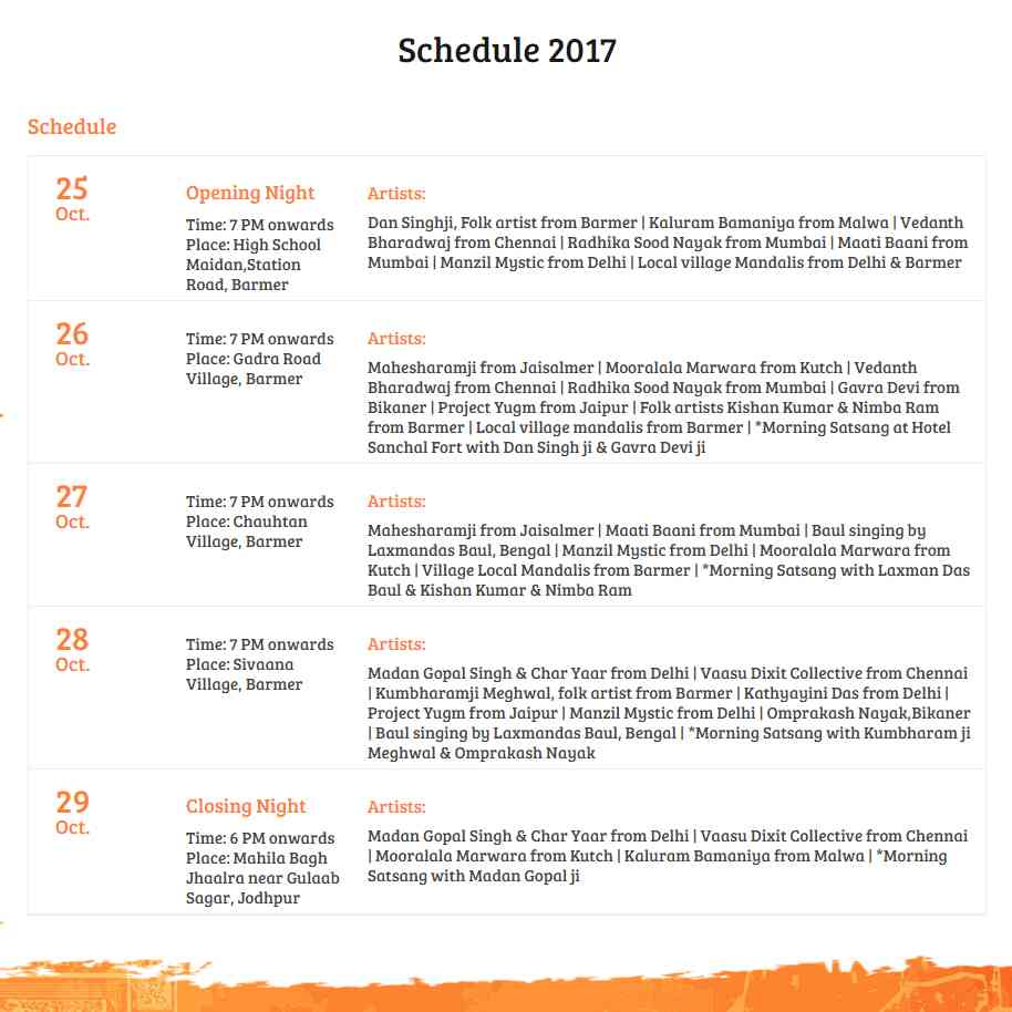 Rajasthan Kabir Yatra 2017 - Schedule