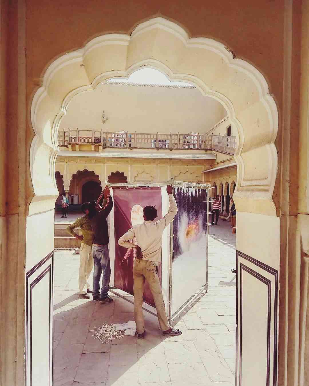 Terje Abusdal's work being installed at the Hawa Mahal #JaipurPhoto